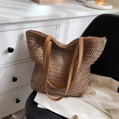 Hand-woven Women's Shoulder Handbag Bohemian Fashion Straw Beach Tote Bag Travel Shopper Weaving Shopping Bags