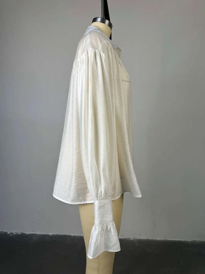 Women's Clothing 2025 Autumn New Sweet Fresh Loose Lapel Lantern Sleeve Long Sleeve Shirt Ladies Tops