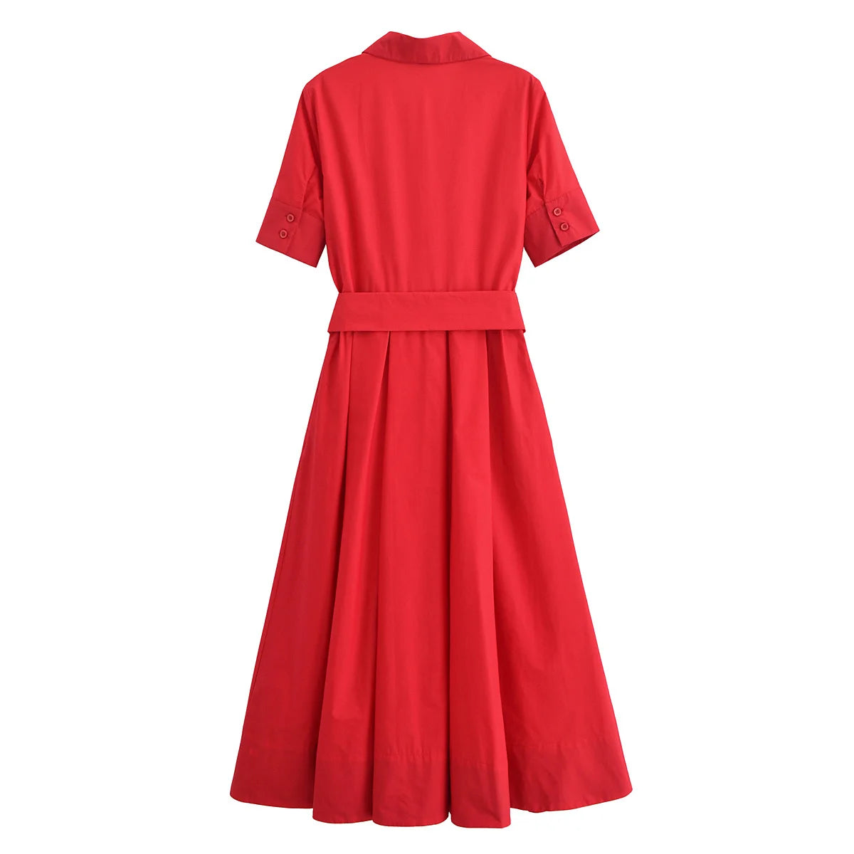 HH Woman Dresses Solid Turn-Down Collar Short Sleeve Pockets Bow Lace-Up Single-Breasted Female Fashion Long Dress 7 Color