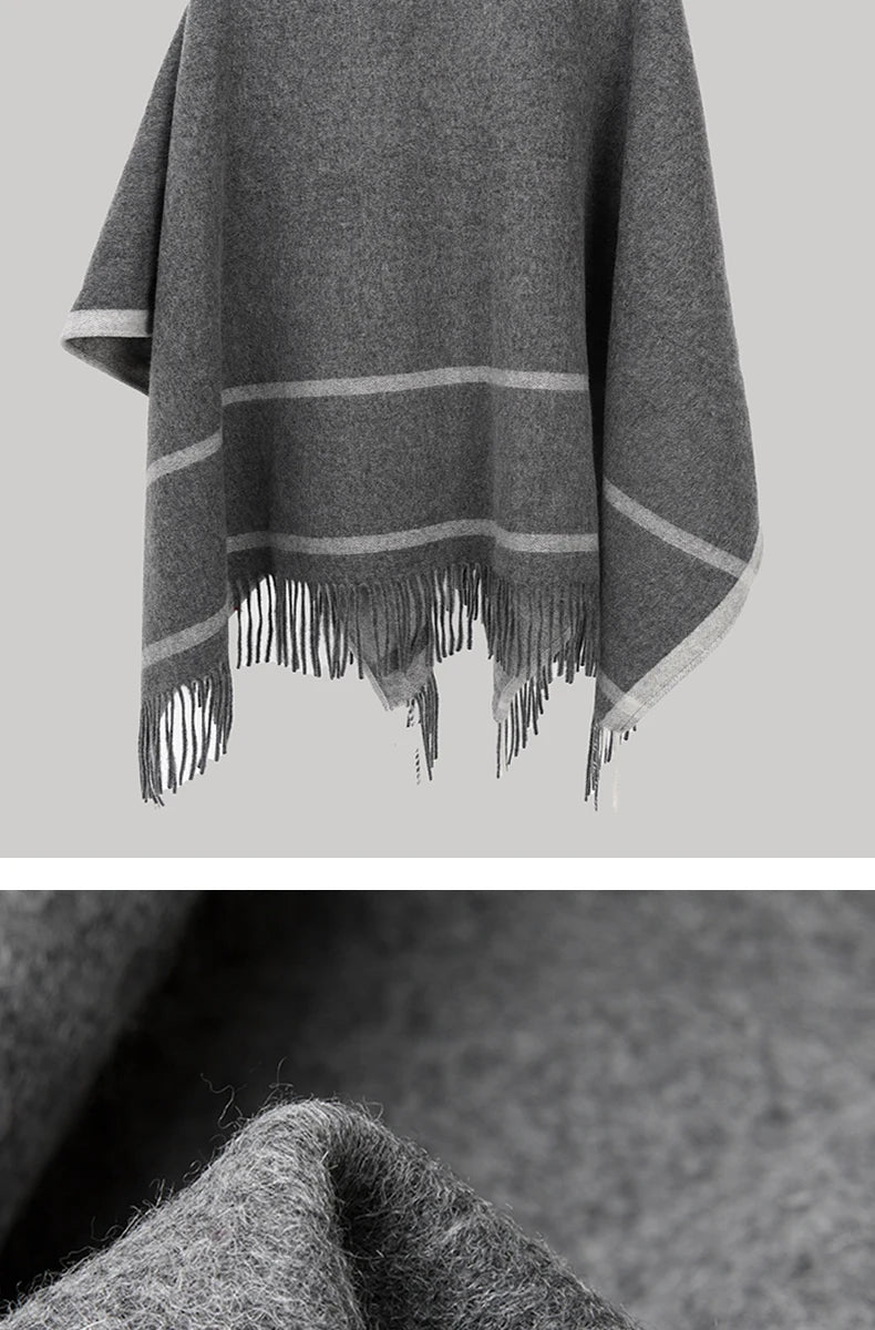 Fashion Clock Women Shawl Sweater 100% Wool Shawl Warm Female Mixed-use Cloak Autumn Winter Scarf French Tassel Cozy Wrap Clothi