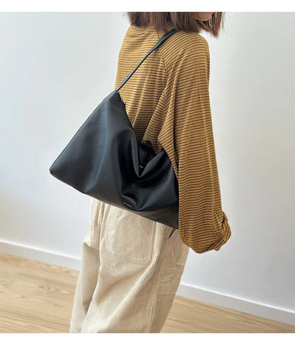 Genuine leather black shoulder bag woman minimalist crossbody bag cowhide handbags female luxury bag Large capacity soft leather