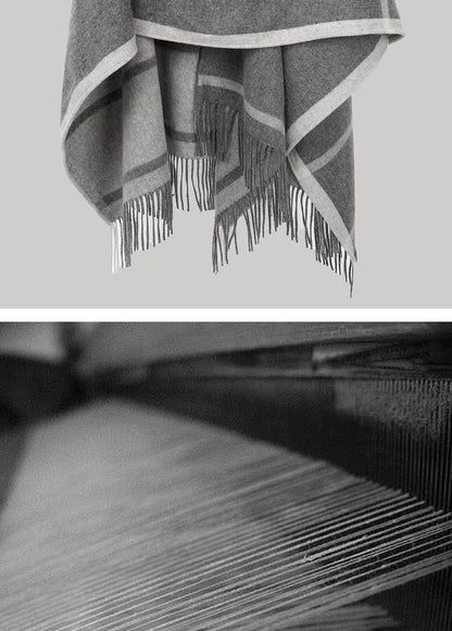 Fashion Clock Women Shawl Sweater 100% Wool Shawl Warm Female Mixed-use Cloak Autumn Winter Scarf French Tassel Cozy Wrap Clothi