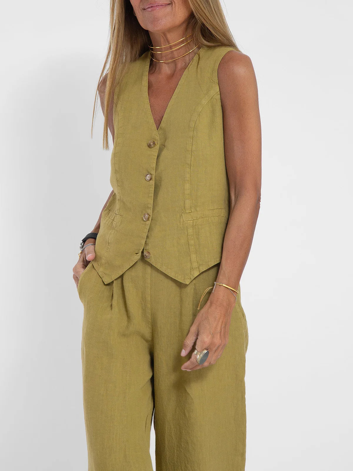 Women's Clothing 2025 Spring Summer New Fashionable Vest Pants Collage Splicing Pure Sleeveless Color Temperament Casual Suit