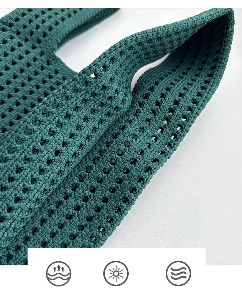 Handmade Knit Handbag Women Mini Knot Wrist-bag Female Casual Color Wide Stripe Plaid Tote Bag Student Reusable Shopping Bag