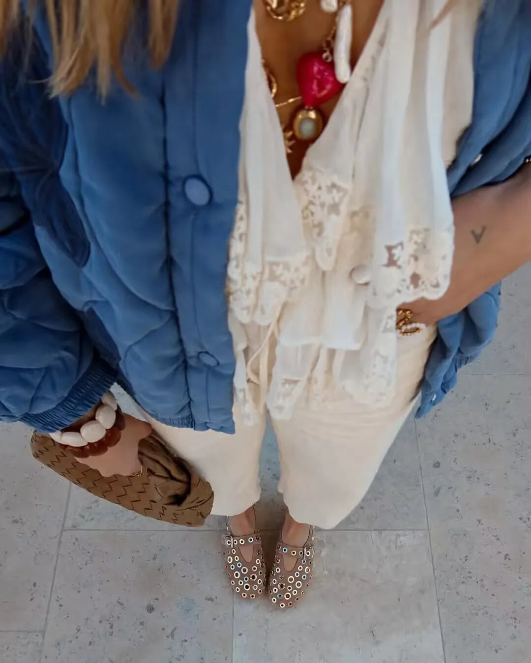 2025 Women's Crop Coat Fashion Warm Single Breasted Blue Embroidery Cotton Jackets Woman Autumn Winter Chic Outwear