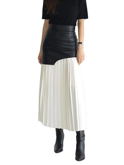 Women’s Contrast-Pleated Midi Skirt