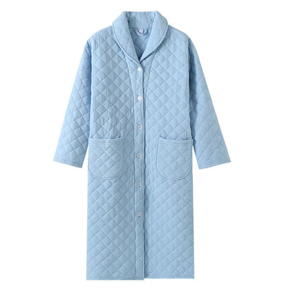 Autumn Winter Women Warm Cotton with Filler Robe Ladies Bathrobe Female Long Sleeve Dressing Gown Robes Simple Home Clothes