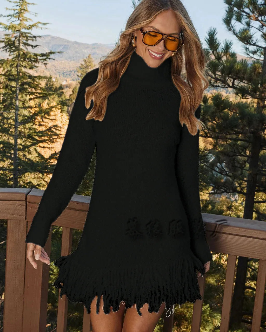 Knitted Dresses 2025 Woman High Neck Vestidos Tassel Sweater Pulls Femmes Keep Warm Homewear Solid Color Temperament Commuting