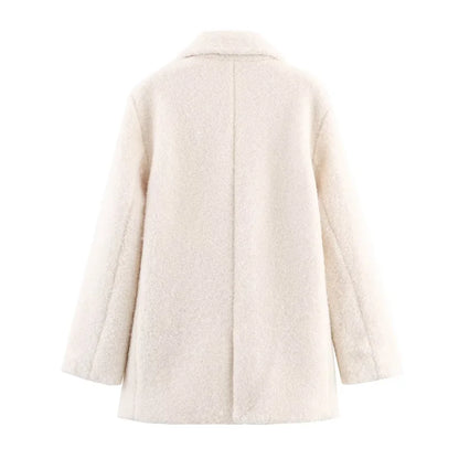 Women's Coat 2025 Autumn New Style White Long-Sleeve Double-Breasted Simple Loose Coat Casual Fashion Versatile