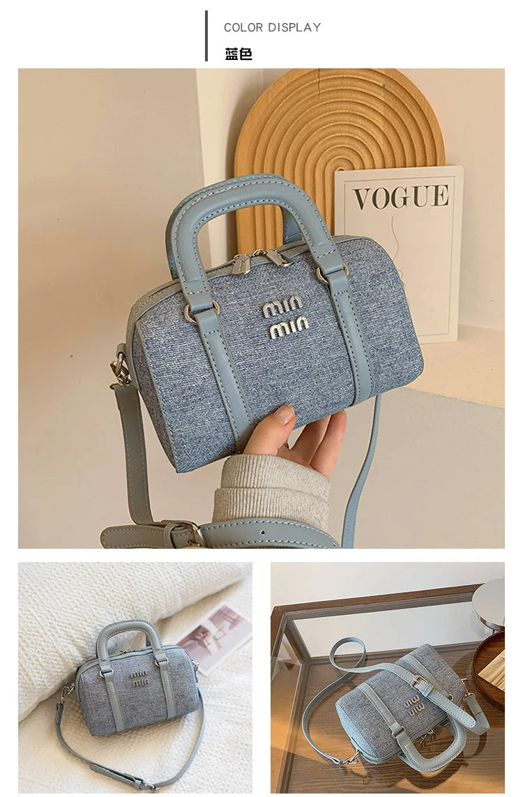 Fashion New Boston Denim HandBag For Women Single Shoulder Crossbody Barrel Satchel Handle Shoulder Bags