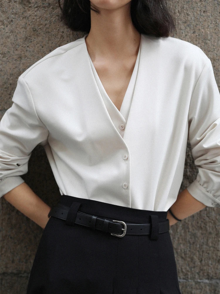 Women Spring White Blouses Fake Two Pieces Design V-Necl Womens Tops And Blouses Fashion Casual Shirt Blusas Roupa Feminina