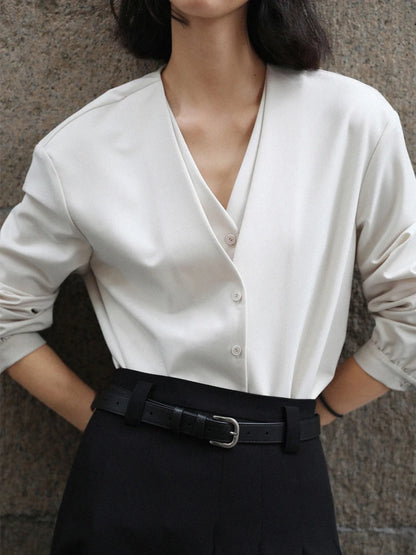 Women Spring White Blouses Fake Two Pieces Design V-Necl Womens Tops And Blouses Fashion Casual Shirt Blusas Roupa Feminina