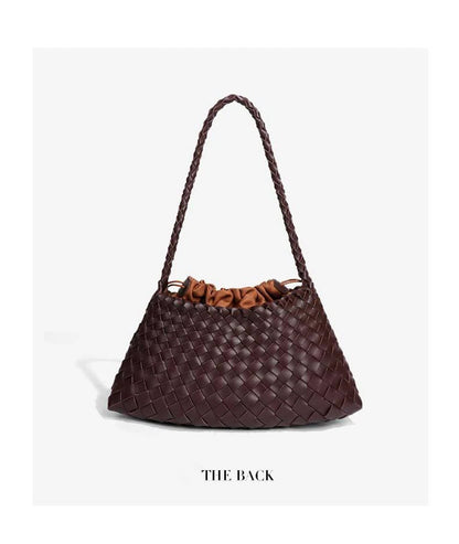 Women Handwoven Shoulder Bag Korean Casual Trendy Large Capacity Handbag Soft PU Leather Ladies Tote Bag Summer Underarm Bags