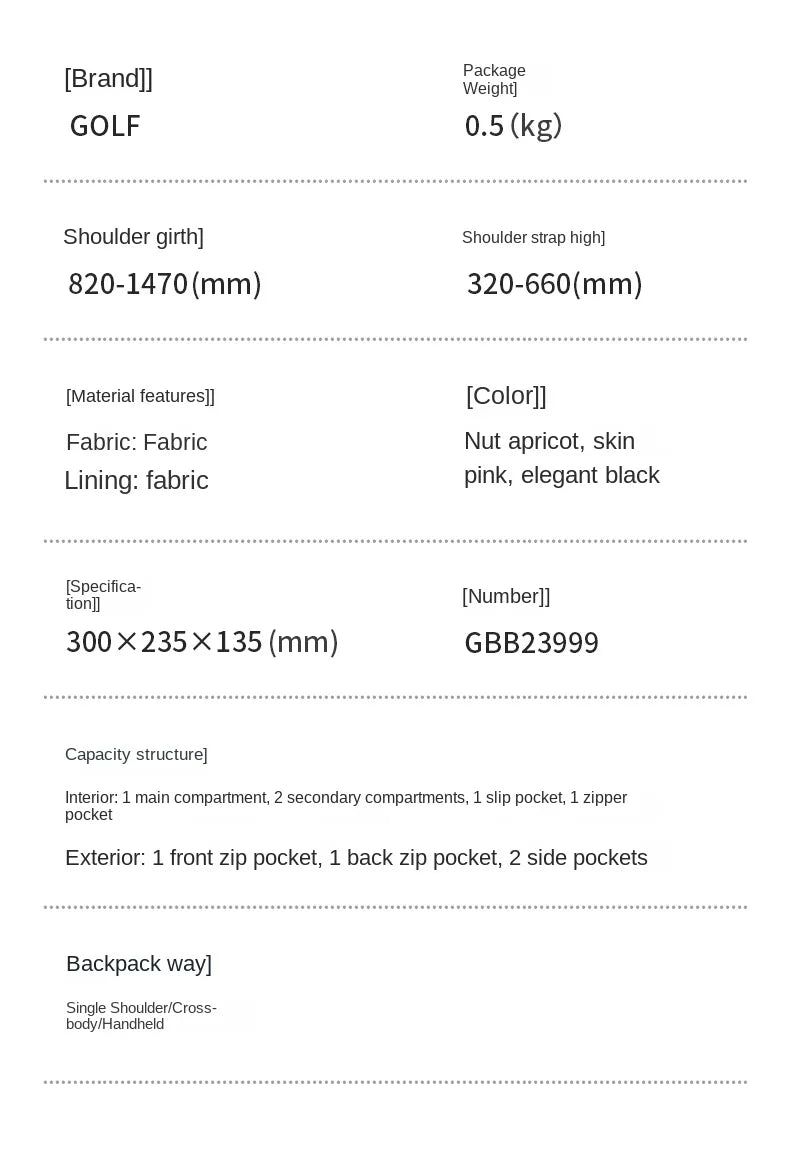 GOLF Women's Handbag Apricot New In Shoulder Bucket Bags for Woman Top Handle Bags Nylon Handbags Ladies Crossbody Fashion 2024