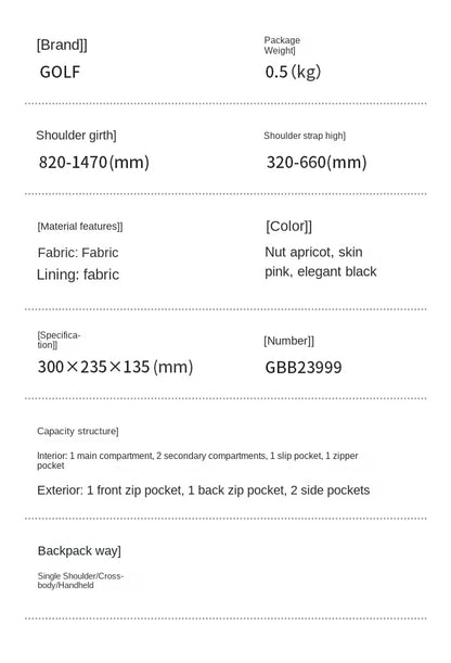 GOLF Women's Handbag Apricot New In Shoulder Bucket Bags for Woman Top Handle Bags Nylon Handbags Ladies Crossbody Fashion 2024