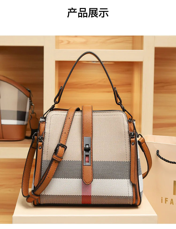 2025 Women's Tote Bag, Luxury Checkered Bucket Purse, Fashionable Shoulder Crossbody Bag, High Quality Handbag for Daily Use