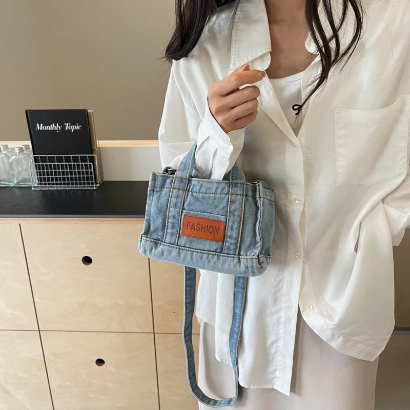 1 solid color denim handbag ladies shoulder bag suitable for girls, ladies, college students, newcomers and white-collar workers