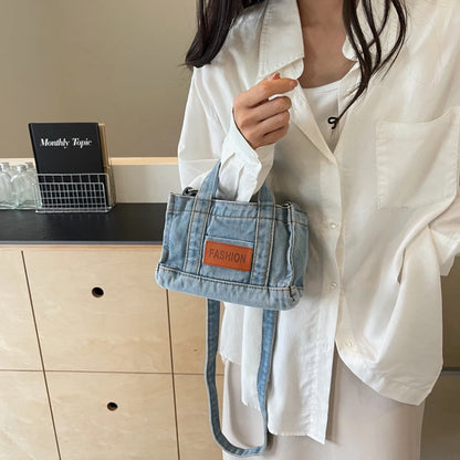1 solid color denim handbag ladies shoulder bag suitable for girls, ladies, college students, newcomers and white-collar workers
