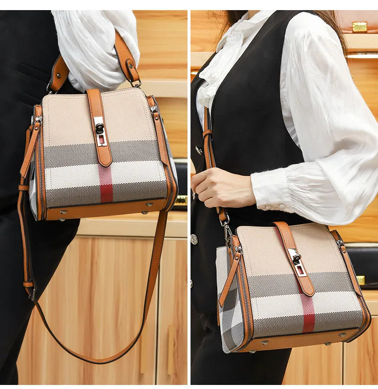 2025 Women's Tote Bag, Luxury Checkered Bucket Purse, Fashionable Shoulder Crossbody Bag, High Quality Handbag for Daily Use