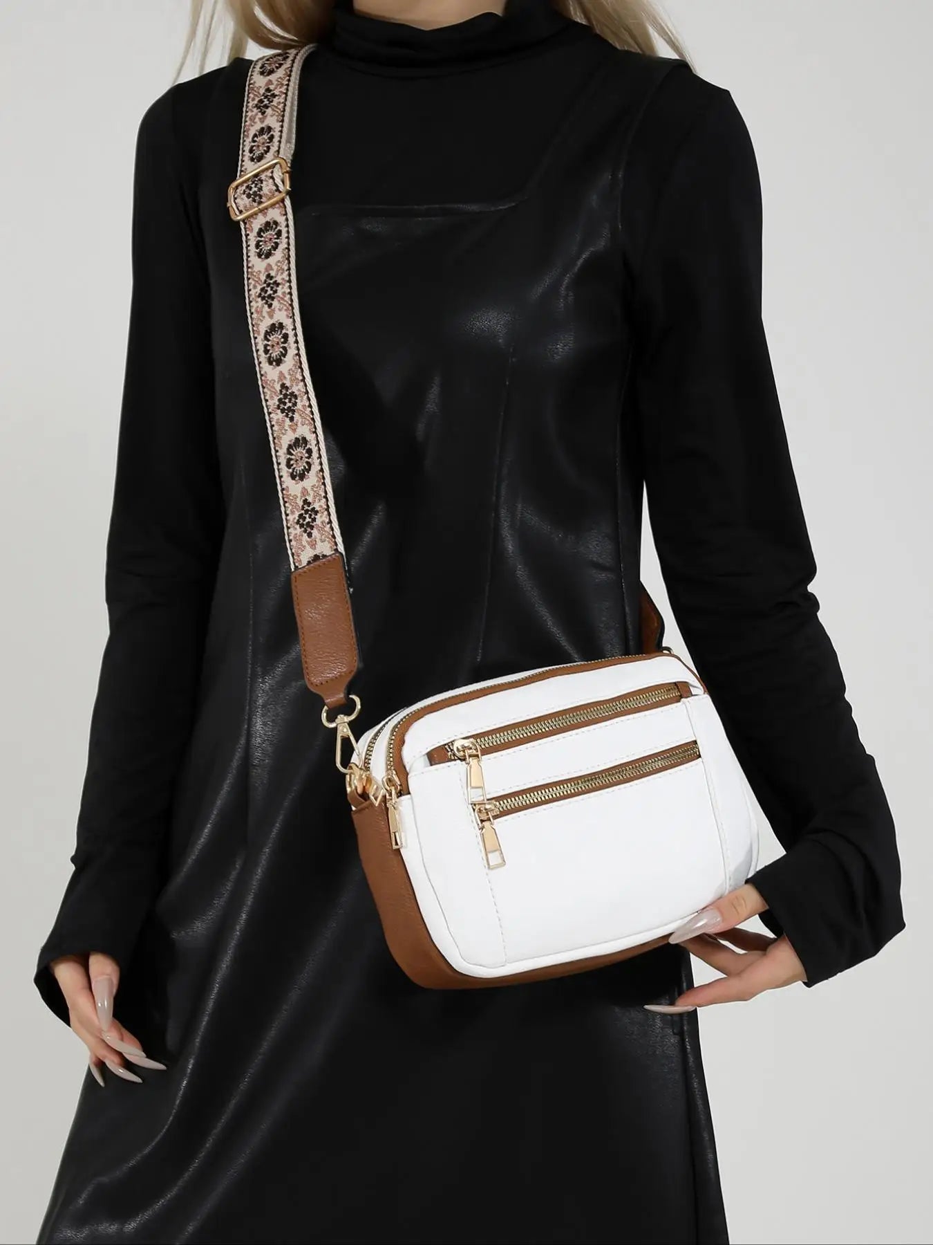 Retro fashion classic, women's multifunctional bag, zipper shoulder strap crossbody bag, small square bag, suitable for office w