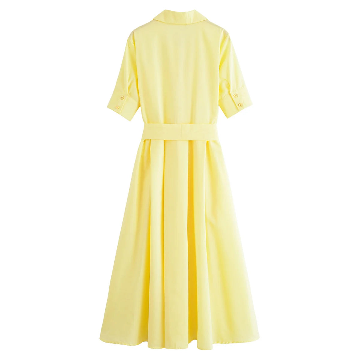 HH Woman Dresses Solid Turn-Down Collar Short Sleeve Pockets Bow Lace-Up Single-Breasted Female Fashion Long Dress 7 Color