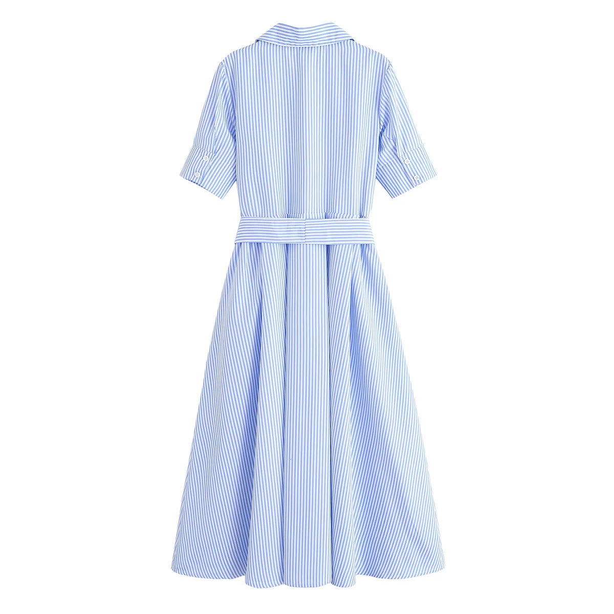 HH Woman Dresses Solid Turn-Down Collar Short Sleeve Pockets Bow Lace-Up Single-Breasted Female Fashion Long Dress 7 Color