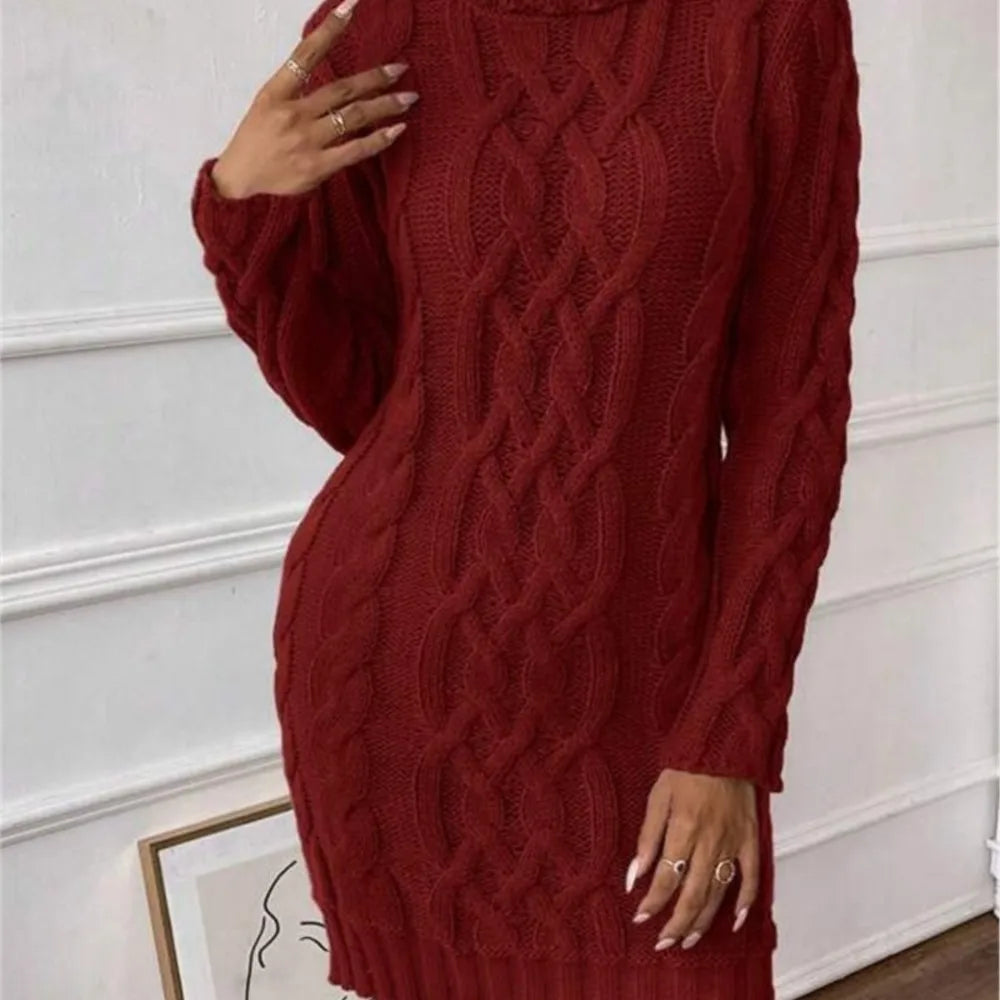 Winter Clothes Woman Pulls Femmes High Neck Vestidos Slim Fit Sweater Knitted Long Sleeve Dress All-match Simple Style Commuting