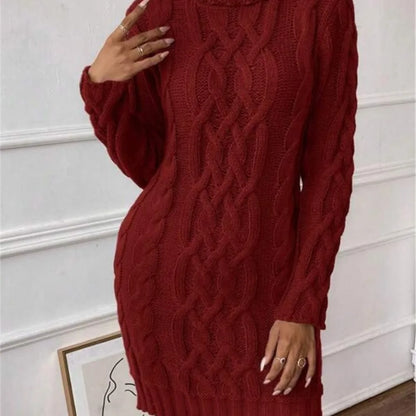 Winter Clothes Woman Pulls Femmes High Neck Vestidos Slim Fit Sweater Knitted Long Sleeve Dress All-match Simple Style Commuting