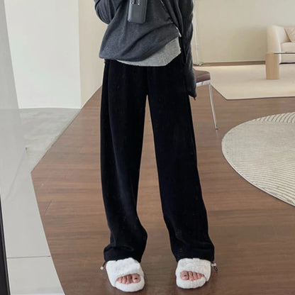 Winter Warm Thicken Trousers Women Fleece Inside Casual Wide Leg Pants Woman Casual Soild Color Straight Sports Pants Female