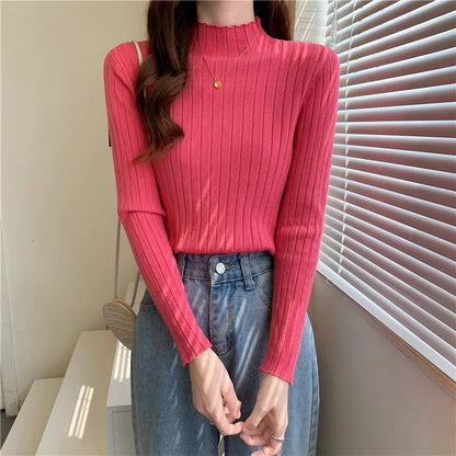 Woman Sweaters 2025 Autumn Winter Knitted Ribbed Turtleneck Sweater Women Clothes Long Sleeve Slim Basic Pullover Solid Tops