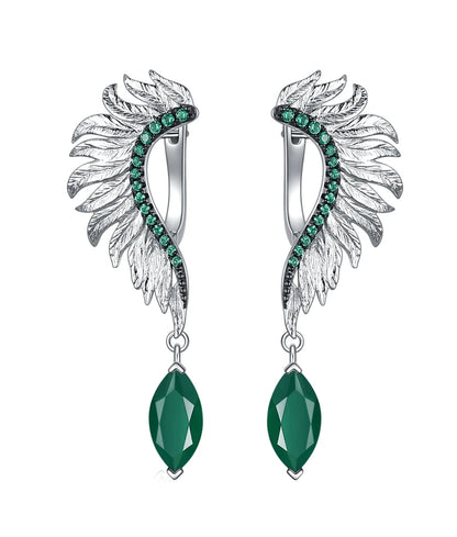GEM'S BALLET Angel Wings Feather 925 Sterling Silver Earrings For Women Jewelry Anniversary Gift Natural Green Agate Amethyst