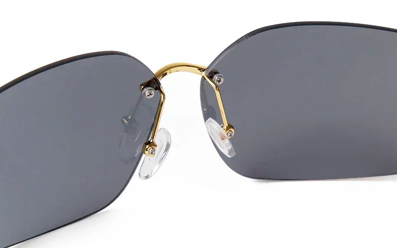 Luxury Metal Rimless Sunglasses Women Brand Design Rivets Letter Rectangle Curved Shades Funky Classic Sun Glasses Female