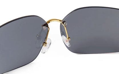 Luxury Metal Rimless Sunglasses Women Brand Design Rivets Letter Rectangle Curved Shades Funky Classic Sun Glasses Female