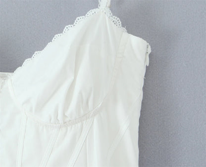 Women Dress 2025 New Fashion Summer Vintage White Lace-Panelled Cotton Dresses for Women Elegance Chic Ladies Midi Dress