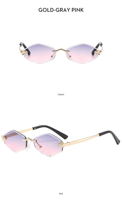 Trendy Rimless Polygonal Sunglasses Stylish Gradient Lens Metal Shades Eyewear Luxury Brand Small Rhombus Vintage Sun Glasses