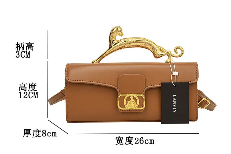 Women's Handbag New Bags For Women Metal Handle Leather Famous Brand Designer Crossbody Fashion Trend Shoulder Bag