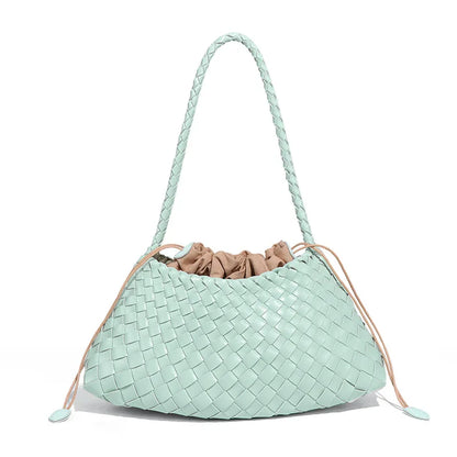 Women Handwoven Shoulder Bag Korean Casual Trendy Large Capacity Handbag Soft PU Leather Ladies Tote Bag Summer Underarm Bags