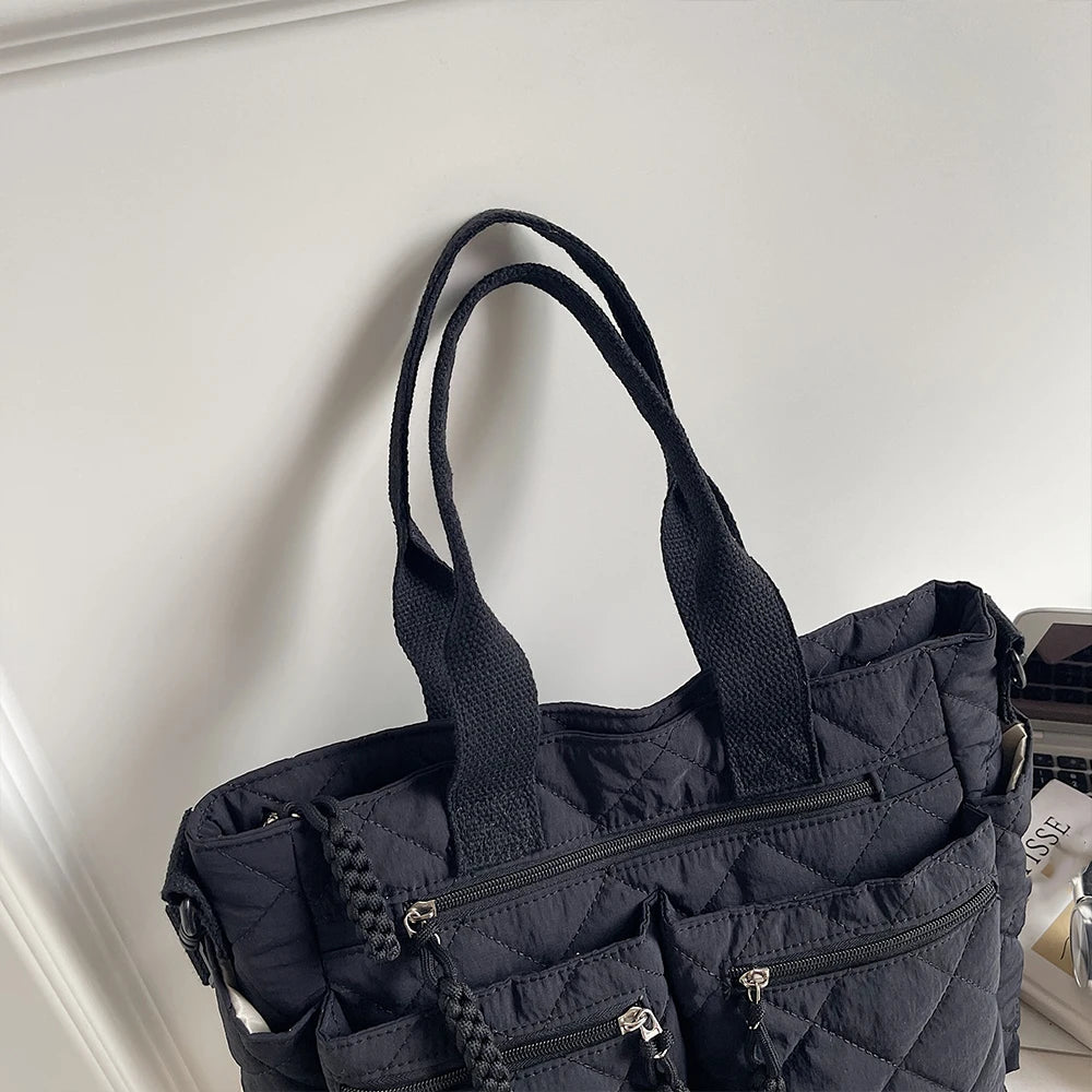 Women's Shoulder Bag, Large-Capacity Casual Multifunctional Commuter Handbag, Versatile Diamond Quilted Design Crossbody Bag