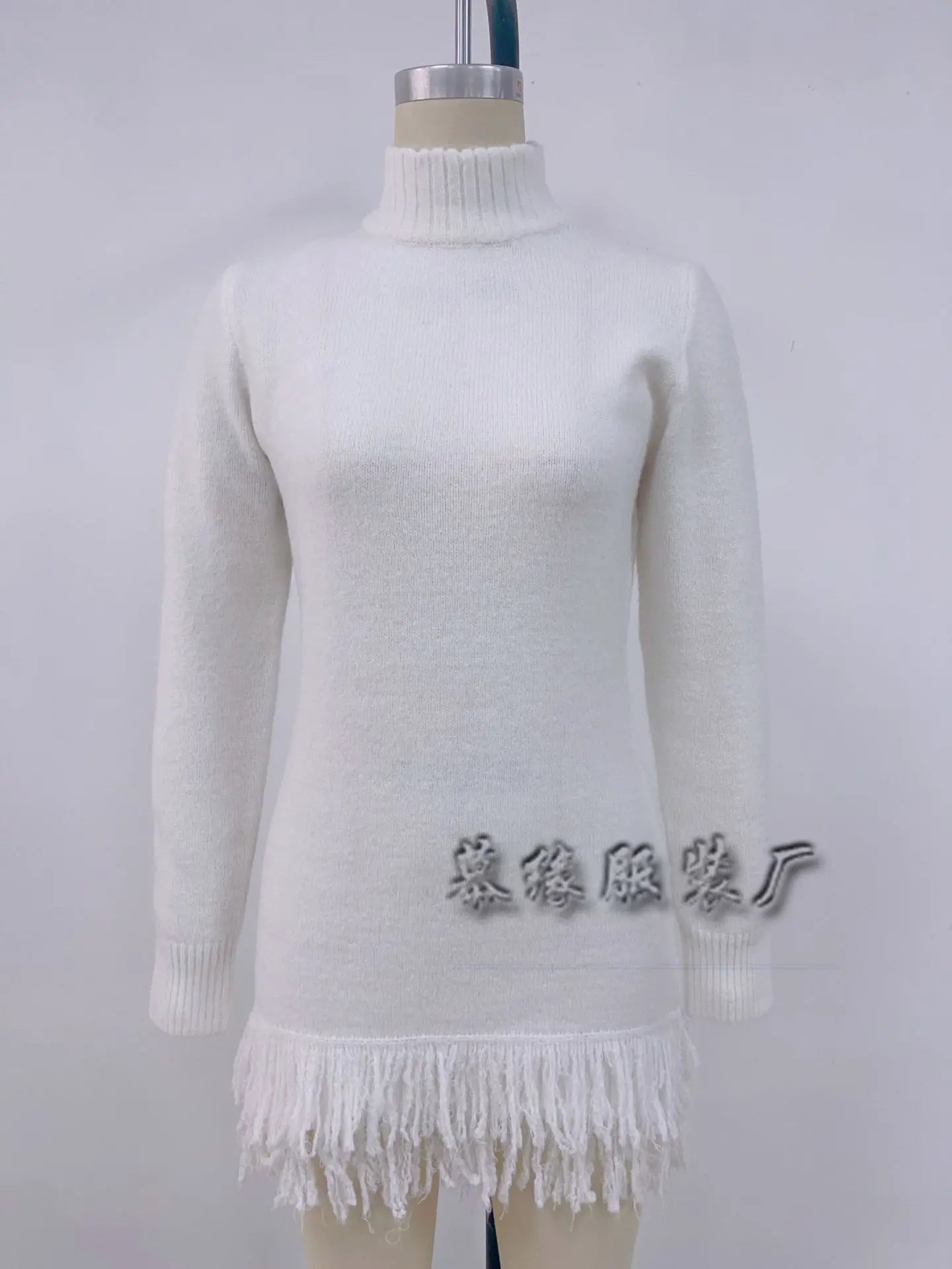 Knitted Dresses 2025 Woman High Neck Vestidos Tassel Sweater Pulls Femmes Keep Warm Homewear Solid Color Temperament Commuting