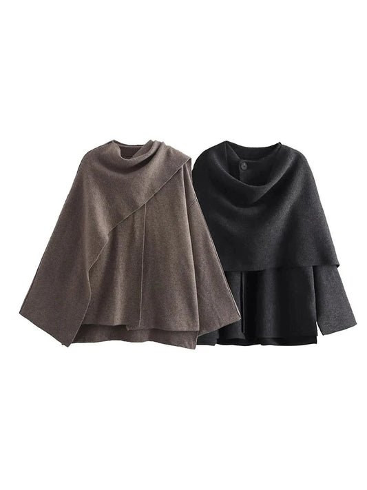 Women's Fashion Fall and Winter Comfortable Casual Commuter Coat Knitted Loose Warm Coat Asymmetric Elegant Split Jacket