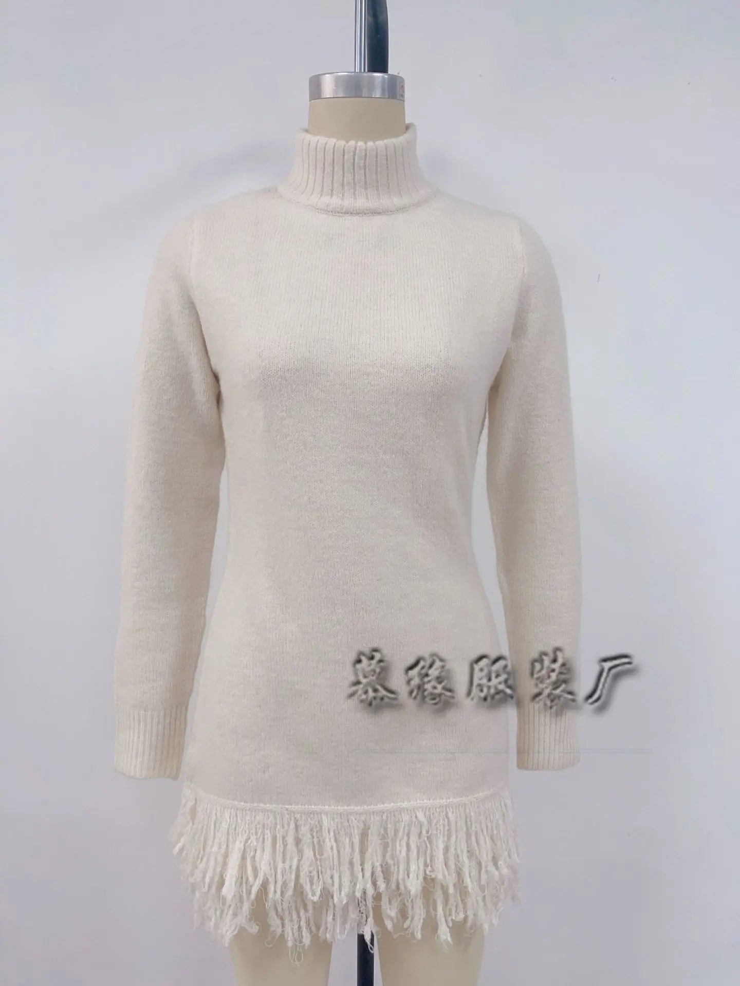 Knitted Dresses 2025 Woman High Neck Vestidos Tassel Sweater Pulls Femmes Keep Warm Homewear Solid Color Temperament Commuting