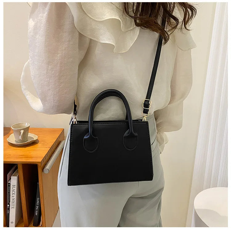 Elegant Black Handbag with Dual Handles, Chic Crossbody Bag, Retro Stylish Tote Small Bag for Women Girls Daily Use, Work, Party