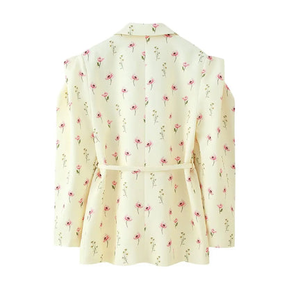 HH Woman's 2025 Autumn Fashion Long Sleeve Lapel Wide Shoulder Blazer Jacket Female Lace-up Single Buckle Exaggerated Coat