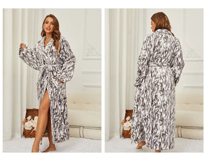 Flannel Long Robe for Women Autumn Winter Fashion Bathrobe Homewear Loose Casual Nightgown Sleepwear Coral Fleece Loungewear