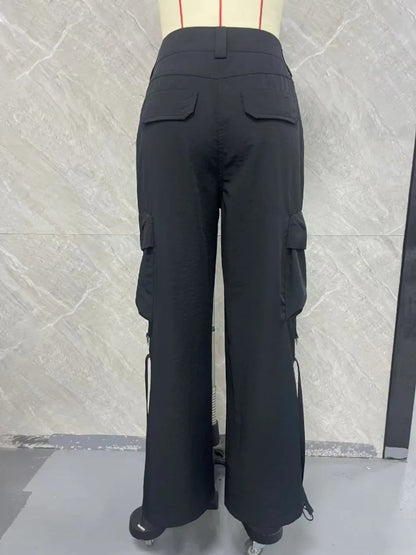 New Summer Cargo Pants Women's Solid Straight Leg Big Pockets Baggy Trousers All-Match Sweatpants Chic Streetwear Women Clothing