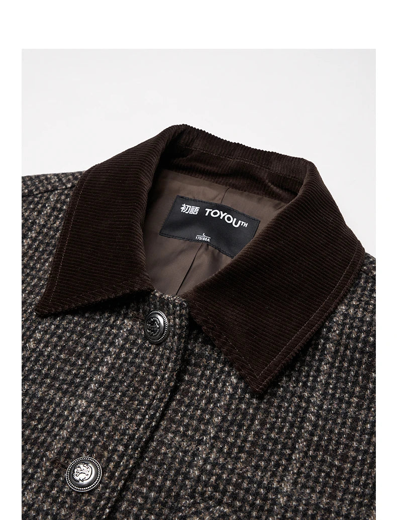 TOYOUTH Women Coat 2025 Winter New 100% Sheep Wool Corduroy Plaid Patterned Patchwork Woolen Coat