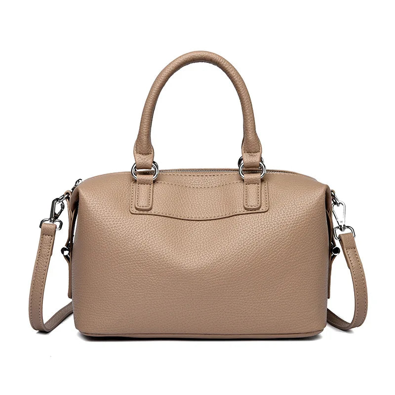 New Women's Handbag, Simple and Versatile Tote Bag, Large-Capacity Soft Leather Shoulder Bag, Crossbody Bag for Commuting and Shopping, High-End Solid Color Casual Bag
