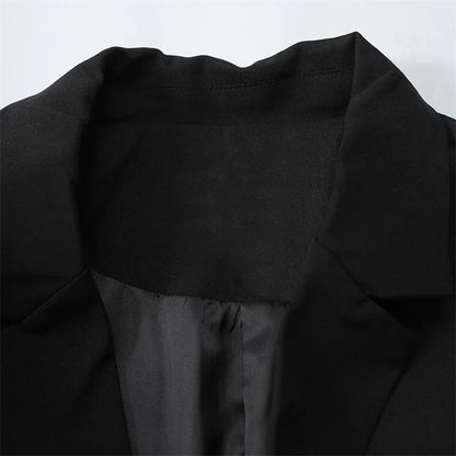 Women's Black Blazer Top with Bell Sleeves Bow Tie Cuffs Elegant Lapel Casual Jacket Drawstring Waist Loose Fit Office Outerwear