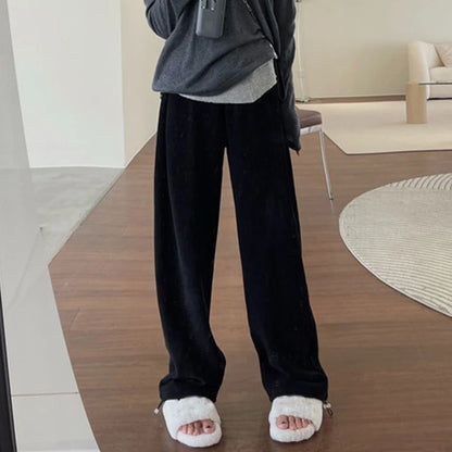 Winter Warm Thicken Trousers Women Fleece Inside Casual Wide Leg Pants Woman Casual Soild Color Straight Sports Pants Female