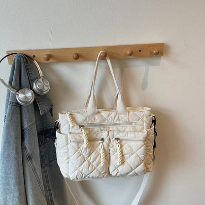 Women's Shoulder Bag, Large-Capacity Casual Multifunctional Commuter Handbag, Versatile Diamond Quilted Design Crossbody Bag